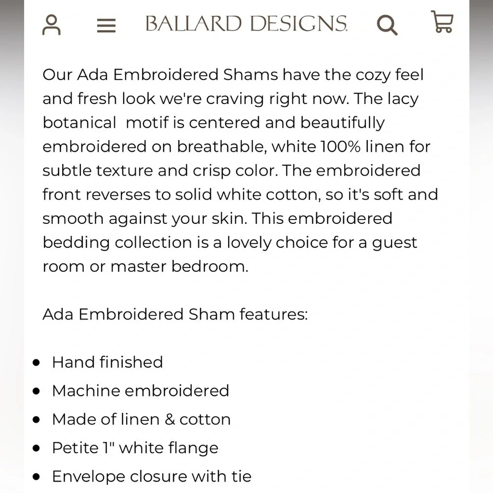 Ballard Designs Ada Embroidered Euro Shams Linen Cotton Blend Set of 2